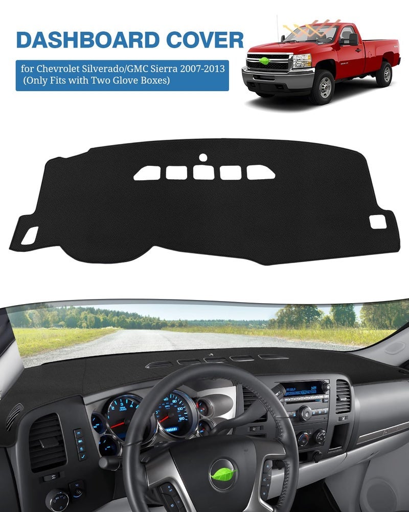 FIILINES Dash Cover Compatible with Chevrolet Silverado/GMC Sierra 2007-2013 (Only Fits with Two Glove Boxes) Dashboard Mat Cover Sunshade Nonslip Mesh Protector No Glare Accessories - Image 2